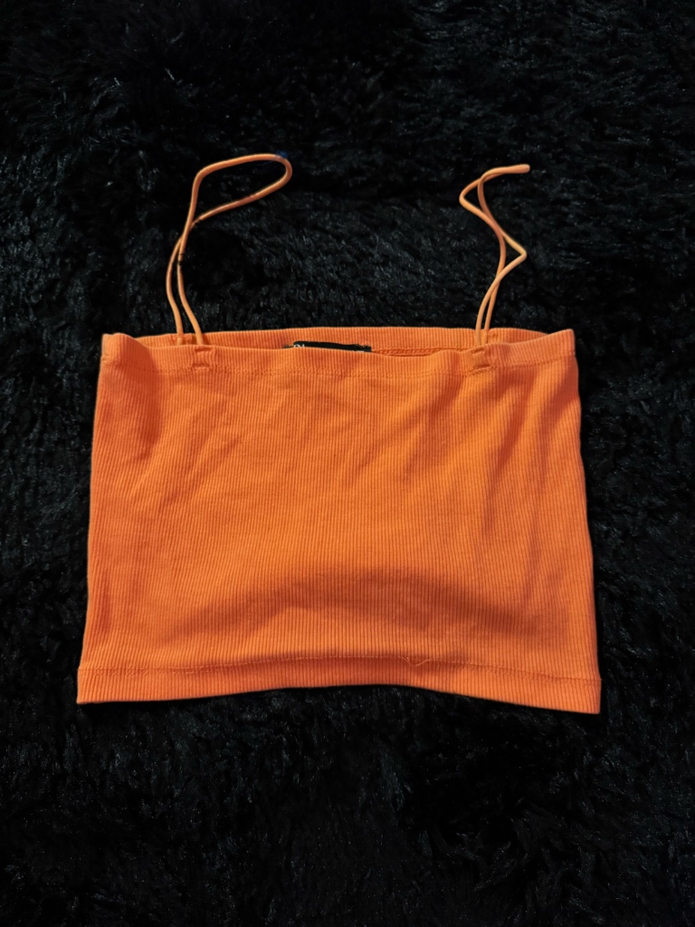 Zara Orange Ribbed Spaghetti Strap Crop Top